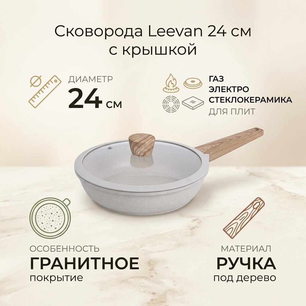 124 сковородка leevan 24см 2.3 л — Фото 6