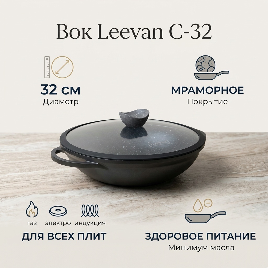 C32 leevan wok 32см 4,6л — Фото 4
